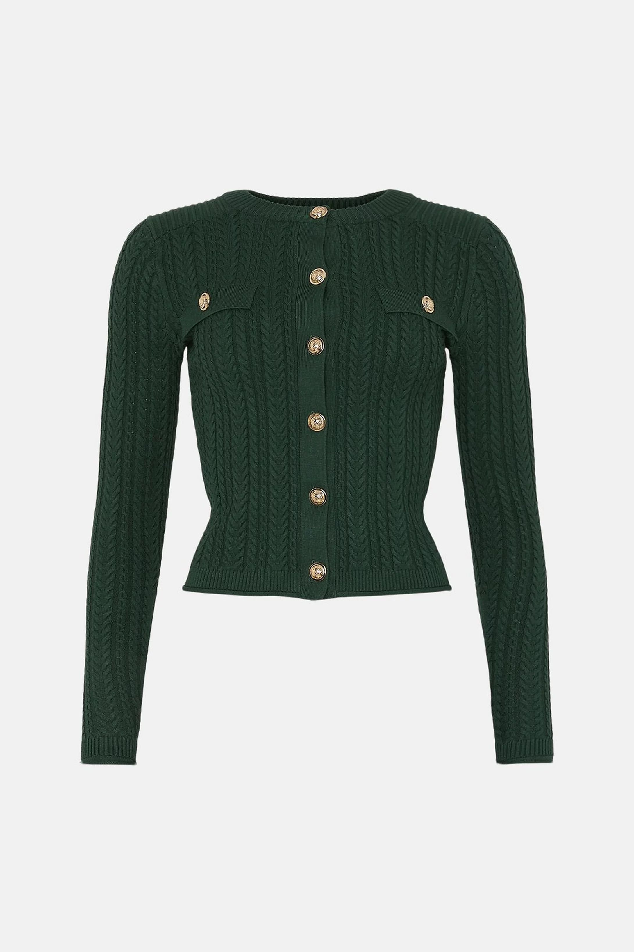 Cable Knit Military Cardigan | Karen Millen US