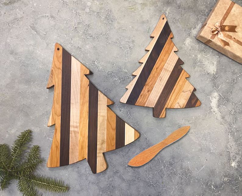 Multi Hardwood Pine Tree Shape Cutting Board, Christmas Tree Cutting Board Gift Set, Holiday Serv... | Etsy (US)