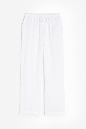 Linen Pants - Beige/striped - Ladies | H&M US | H&M (US + CA)