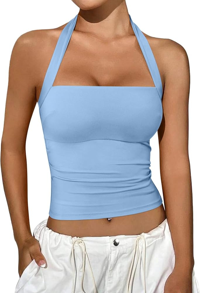 REORIA Halter Tops for Women Summer Sleeveless Going Out Outfits Y2K Trendy Cute Crop Tank Top Cl... | Amazon (US)