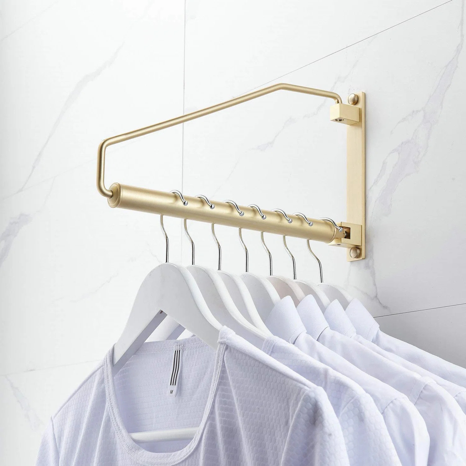 17 Stories Wall-Mounted Folding Clothes Hanger Rack, Solid Brass Swing Arm, Brushed Gold | Wayfai... | Wayfair North America