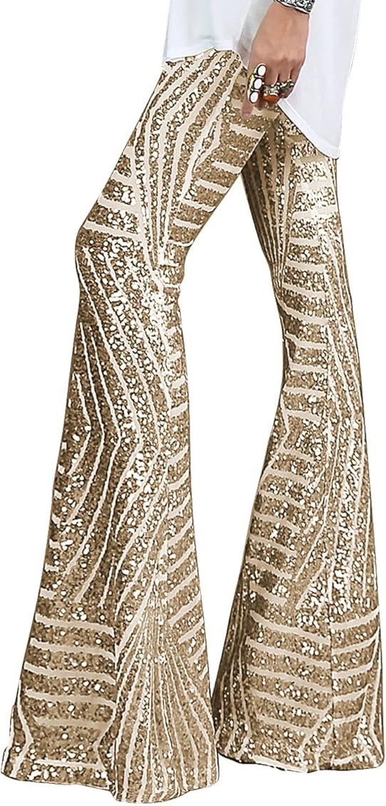 BLENCOT Bell Bottoms for Women High Waisted Wide Leg Palazzo Pants Bling Sequin Flared Trousers | Amazon (US)