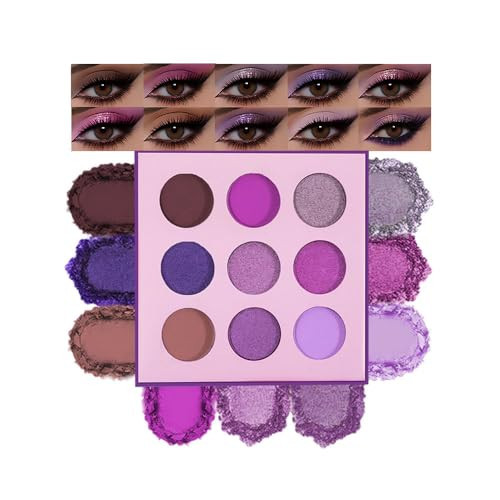 9-Color Purple Eyeshadow Palette – Matte, Shimmer & Glitter Shades in Magenta, Lavender, Lilac, Violet & Taupe, High Pigment Long-Lasting Waterproof Blendable Eye Makeup for Bold & Creative Looks | Amazon (US)