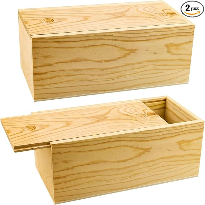 BILLIOTEAM 2 Pack Unfinished Wood Storage Box with Slide Lid,Blank Natural Wood Case Container fo... | Amazon (US)
