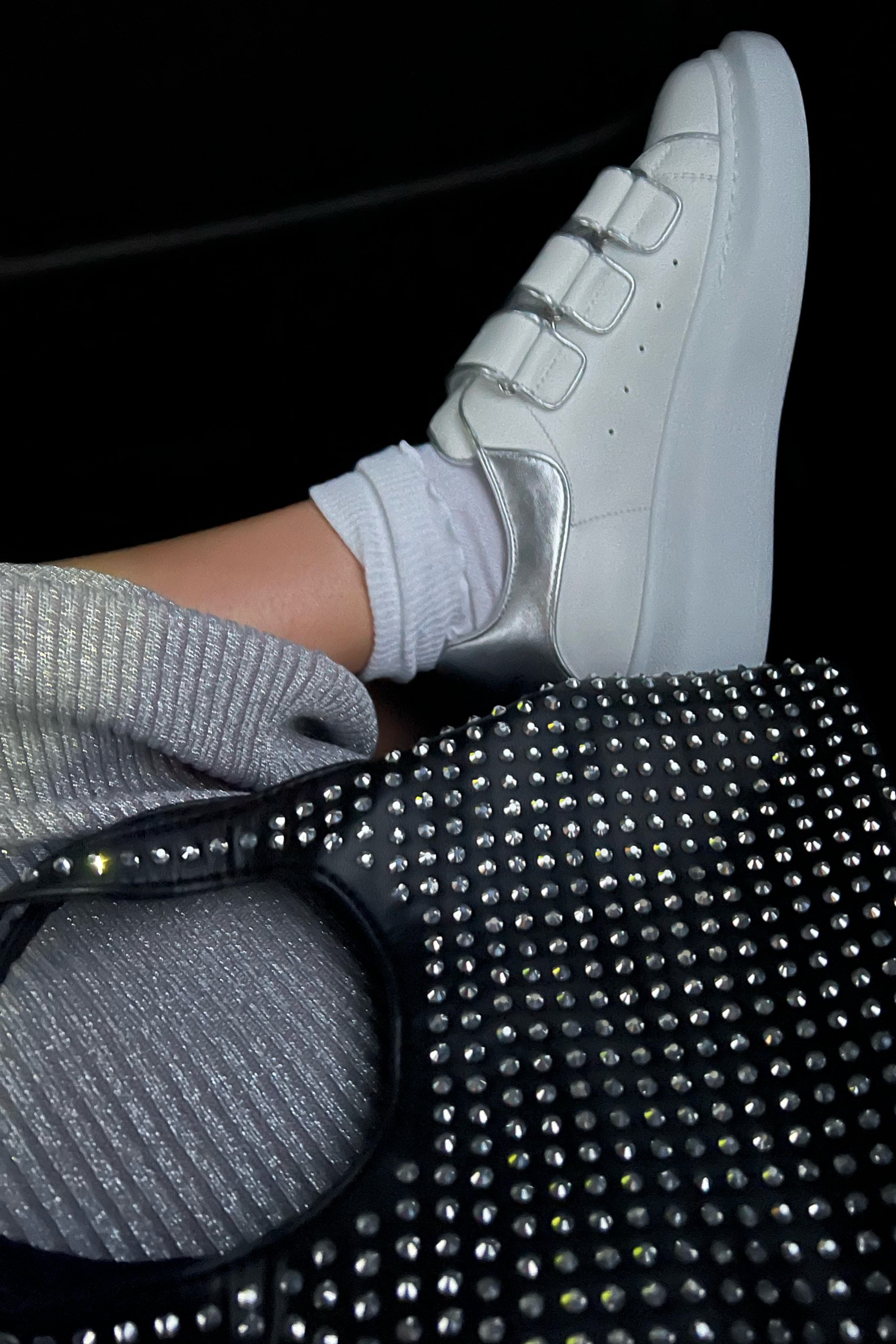 details🍸🤍♠️
••
decided 2024 is my year to post anything & everything and share more on here!!!! starting with a little BTS pic of my outfit from last night. Wore my new @alexandermcqueen Velcro sneakers that I feel are the new trend for 24! This skirt is a sparkle grey knit set from @hm & this bag is the cutest mini party stud bag from @target !!!! Love piecing together looks that incorporate higher & lower price points!! This is linked on my @ltk 🫶🏼 

#LTKfindsunder50 #LTKHoliday #LTKparties