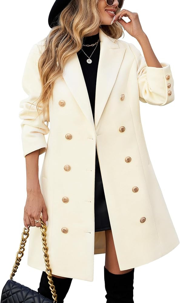 Women's Fall Winter Trendy Coat Double Breasted Midi Trench Peacoat with Notched Lapel, Elegant W... | Amazon (US)