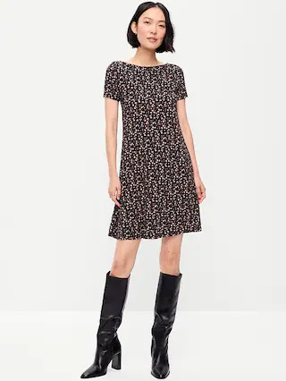 Short-Sleeve Mini Swing Dress | Old Navy (US)