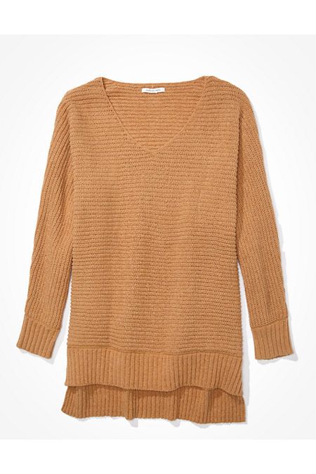 AE Slouchy V-Neck Sweater Women's Tan X-Small/Small | American Eagle Outfitters (US & CA)