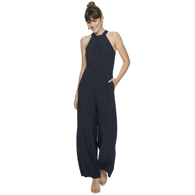 Women's Nina Leonard Wide-Leg Halter Jumpsuit, Size: Large, Blue | Kohl's