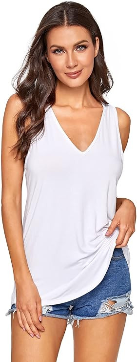 Verdusa Women's V Neck Longline Dolphin Hem Tank Top | Amazon (US)