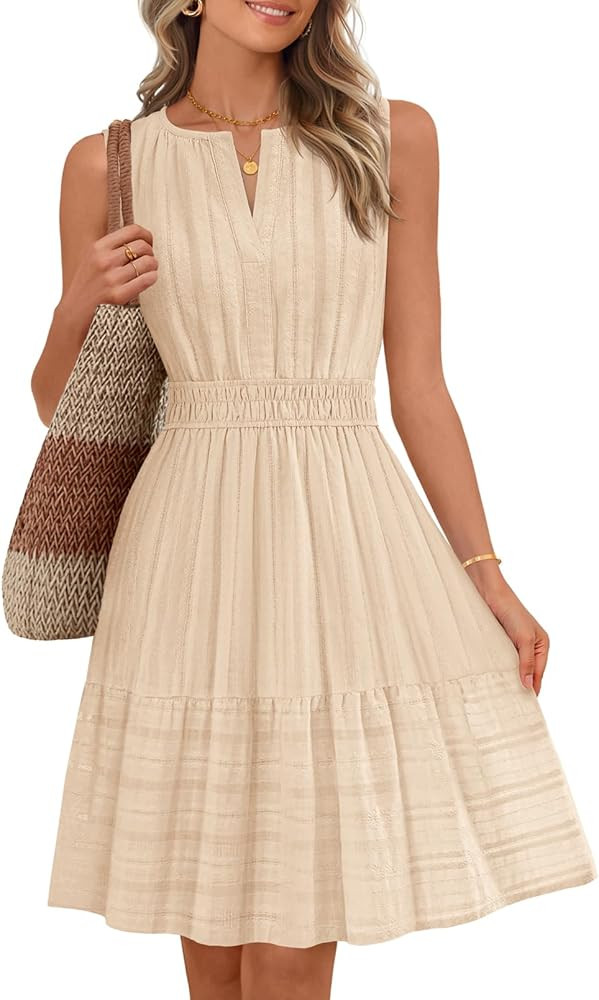 MEROKEETY Women's 2026 Summer Casual Mini Sundress Beach Vacation Sleeveless V Neck Flowy A Line ... | Amazon (US)