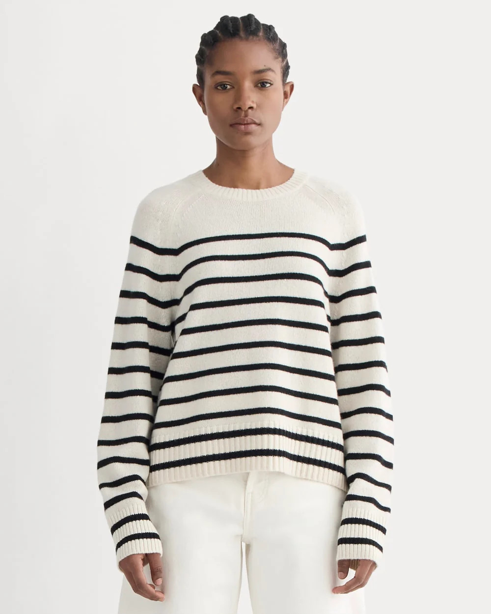 The Boxy Crew in Cashmere | Bone / Black | Everlane