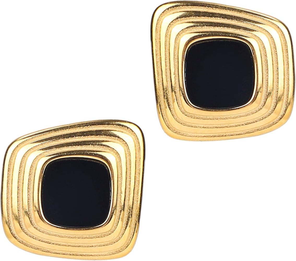 Black and Gold Geometric Earrings for Women, Retro Irregular Chunky Square Earrings Studs Stainle... | Amazon (UK)