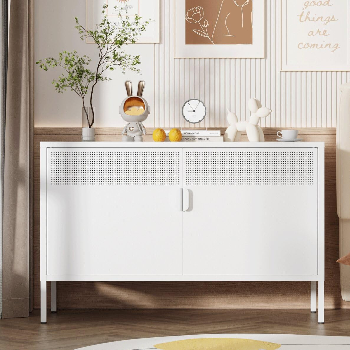 Metal Storage Cabinet,2 Door TV Stand, Metal Mesh Accent Cabinet,Magnetic Door Closure,Low Storag... | Amazon (US)