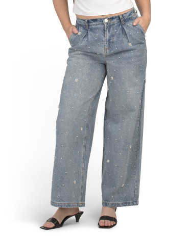 Bead And Rhinestone Embellished Denim Pants | Wide Leg | Marshalls | Marshalls