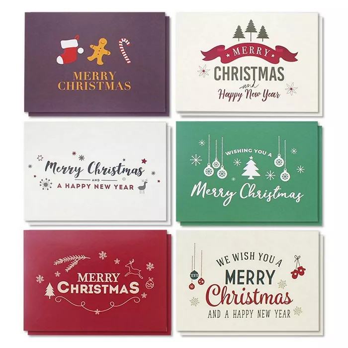 48-Pack Merry Christmas Greeting Cards Bulk Box Set - Winter Holiday Xmas Greeting Cards with Ret... | Target