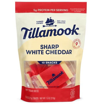 Tillamook Sharp White Cheddar Cheese Snack Portions - 7.5oz/10ct | Target
