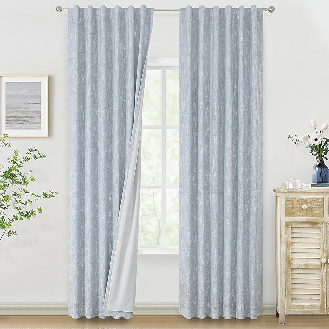 Vision Home Chambray Blue Full Blackout Curtains 84 inch for Bedroom Living Room Darkening Soundp... | Amazon (US)