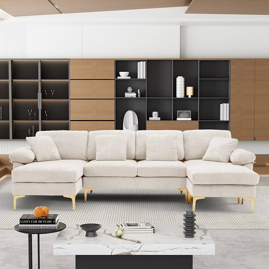 OUYESSIR U-Shaped Sectional Sofa Couch, 4 Seat Sofa Set for Living Room, 114" L-Shaped Velvet Sle... | Amazon (US)