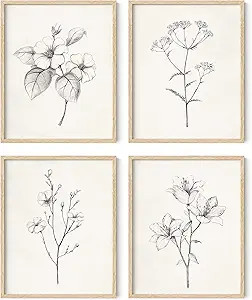HAUS AND HUES Framed Vintage Botanical Prints - Set of 4 Framed Farmhouse Bedroom Wall Decor, Rus... | Amazon (US)