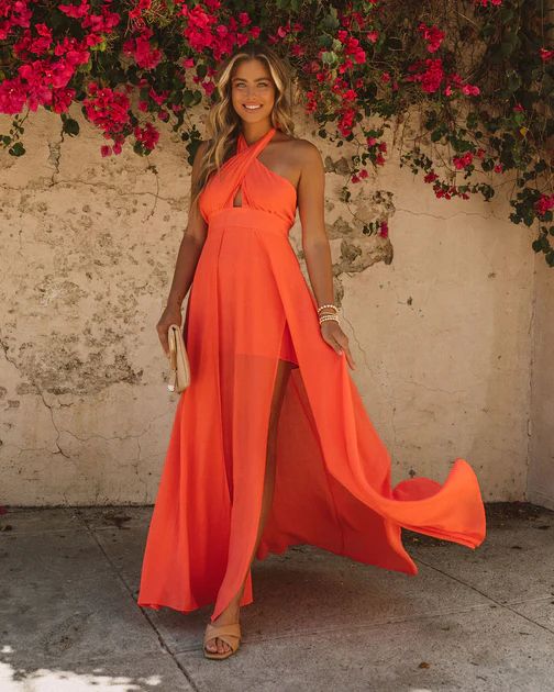 Daffy Backless Halter Maxi Dress - Coral - FINAL SALE | VICI Collection