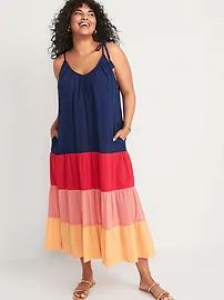 Sleeveless Tasseled Color-Block All-Day Maxi Swing Dress for Women | Old Navy (US)