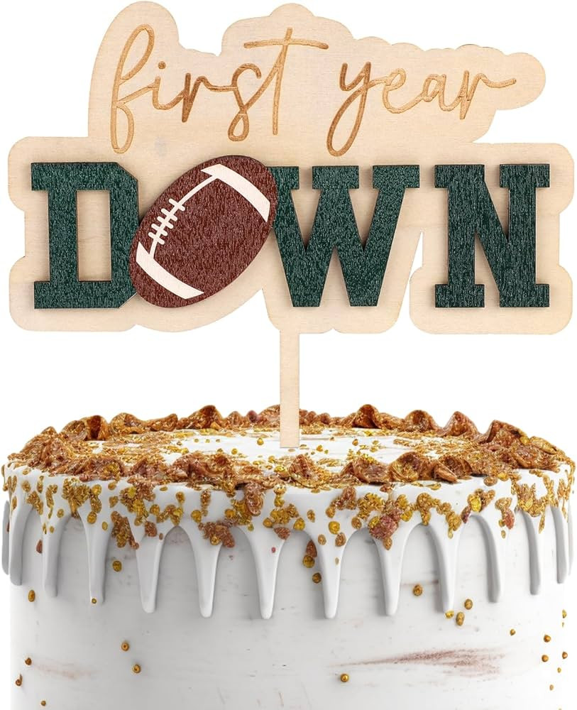 First Year Down Wooden Cake Topper, Football 1st Birthday Cake Topper Rugby First Year Down Birth... | Amazon (US)