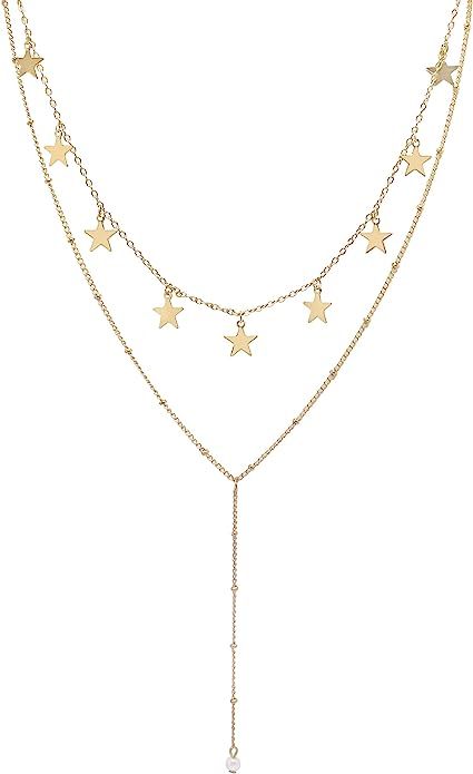 So Pretty Dainty Layered Choker Necklaces Handmade Coin Tube Star Pearl Pendant Multilayer Adjust... | Amazon (US)