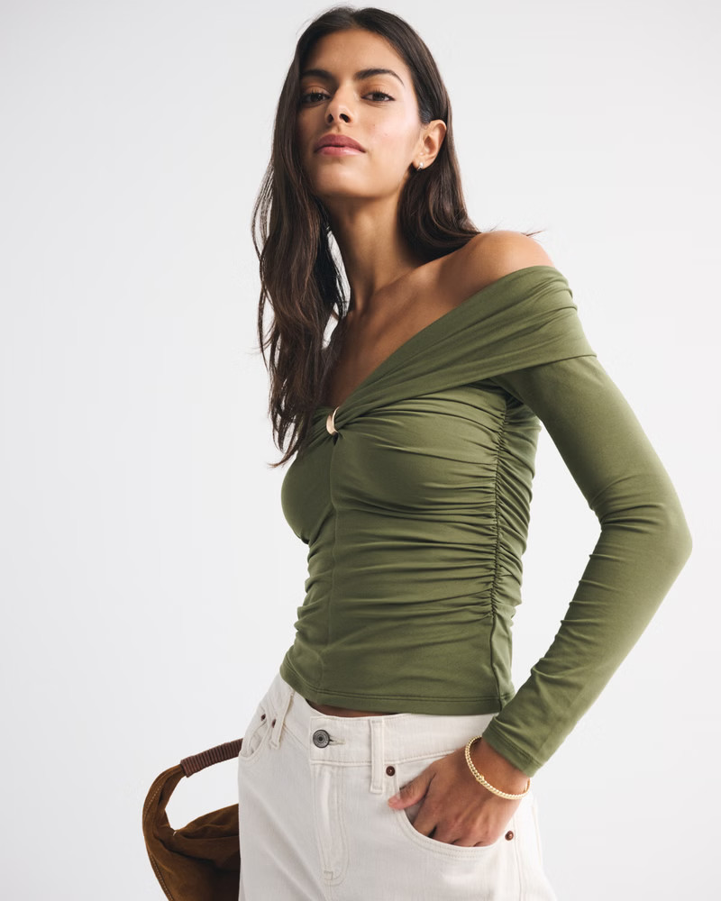 Women's Off-The-Shoulder Mesh Hardware Top | Women's Party Collection | Abercrombie.com | Abercrombie & Fitch (US)