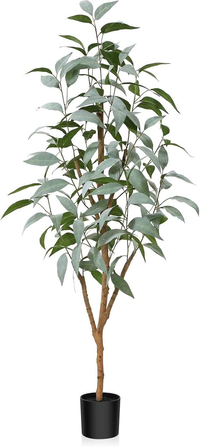 Artificial Eucalyptus Tree 4ft with Natural Wood Trunk, Silk Tall Fake Eucalyptus Tree Indoor Fau... | Amazon (US)
