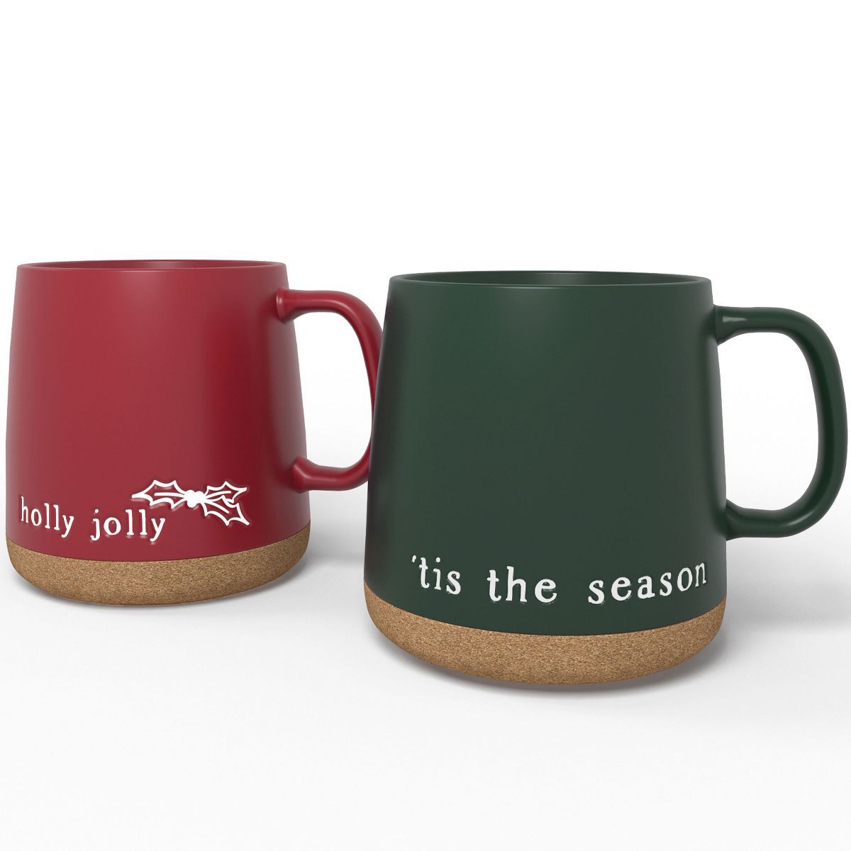 American Atelier Christmas Coffee Mug Set with Cork Bottoms, Fine Stoneware, Set of 2 in Red & Gr... | Target