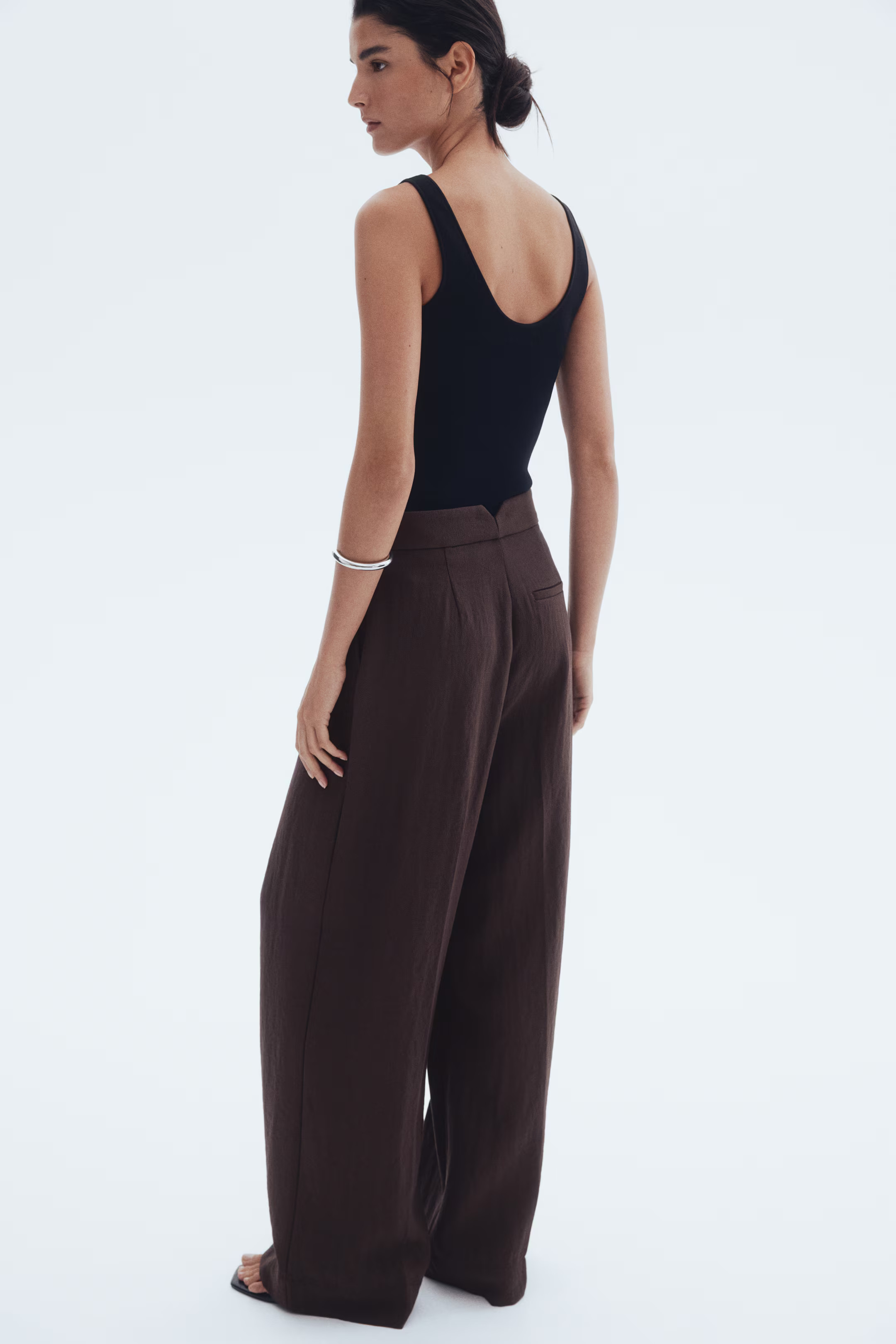 Wide trousers - Dark brown - Ladies | H&M GB | H&M (UK, MY, IN, SG, PH, TW, HK)