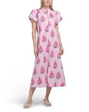 Puff Sleeve Striped Midi Dress | TJ Maxx