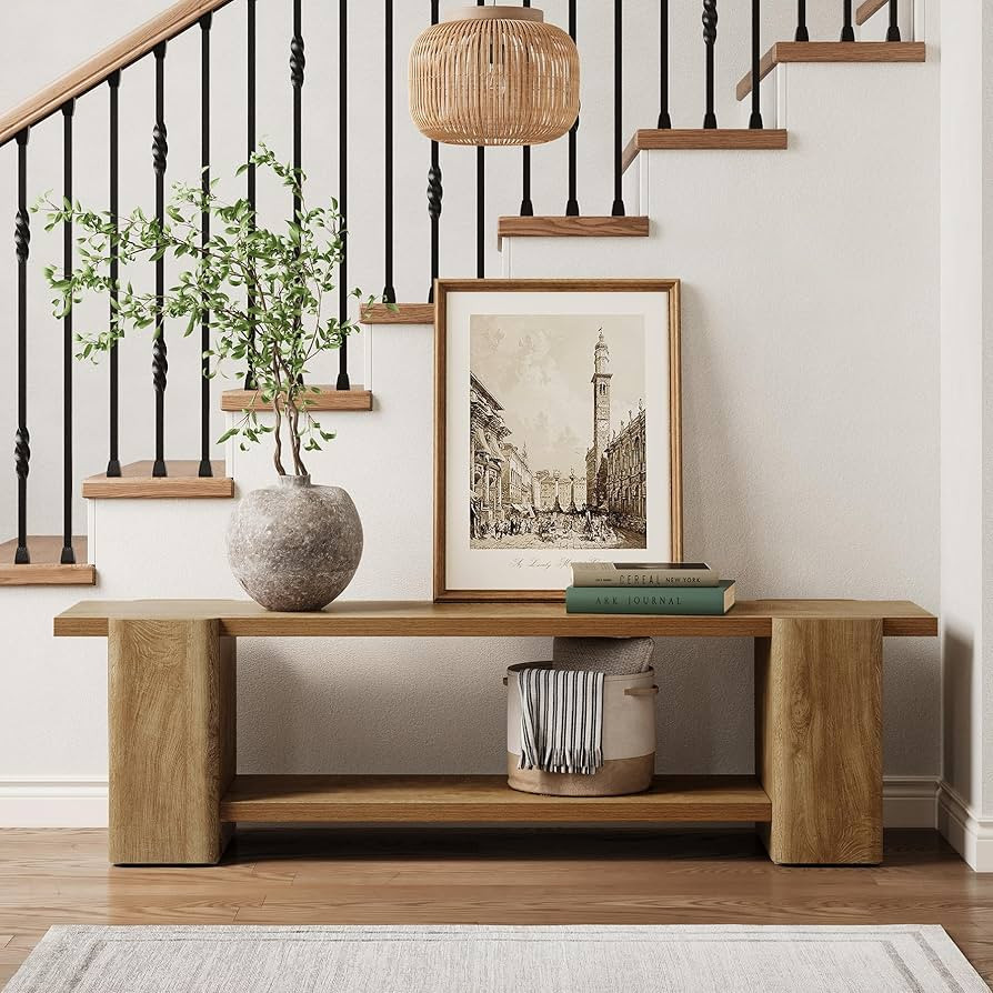 LITTLE TREE Wood Entryway Bench, 63" End of Bed Bench with Storage Shelf, Farmhouse Extra Long Sh... | Amazon (US)