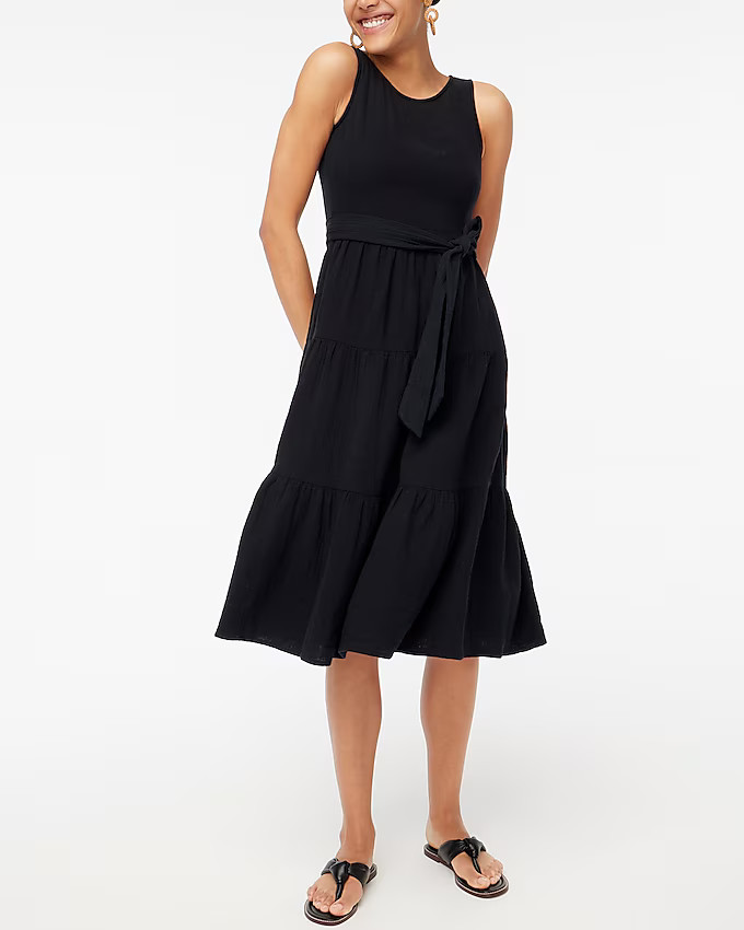 Petite belted gauze midi dress | J.Crew Factory