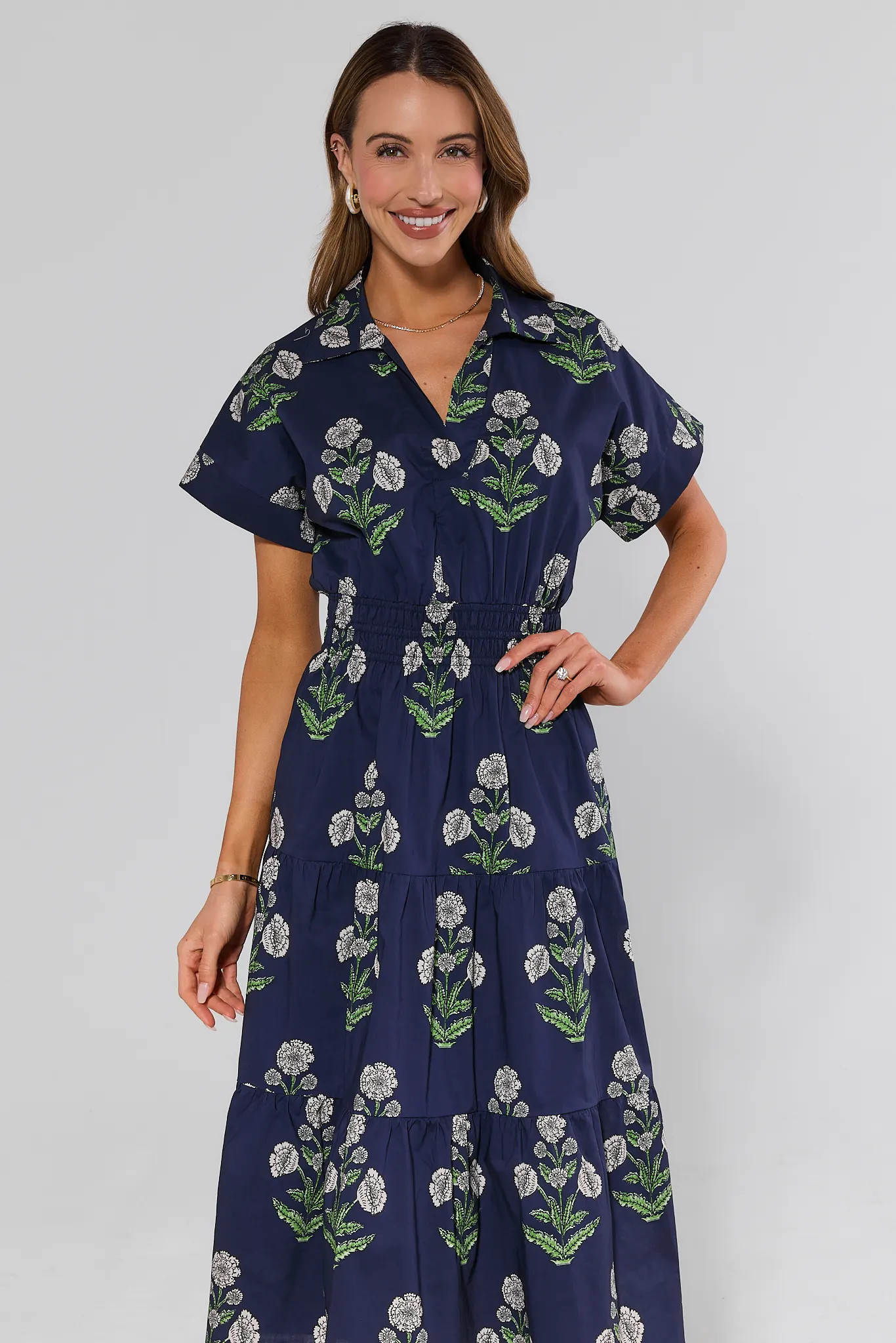 Navy Floral Print Midi Dress by THML | Avara