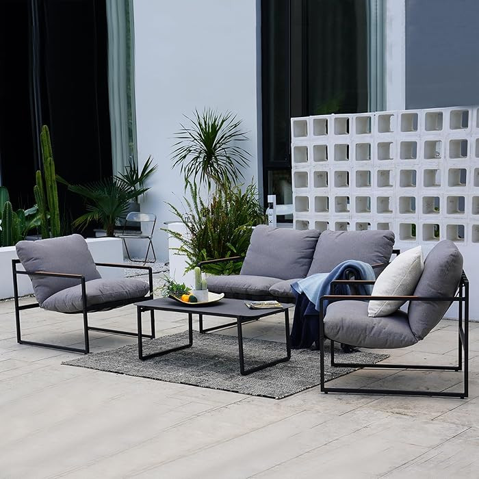 Grand Patio 4-Piece Modern Outdoor Furniture Set, Patio Sofa with Cushion, Metal Couch with Coffe... | Amazon (US)