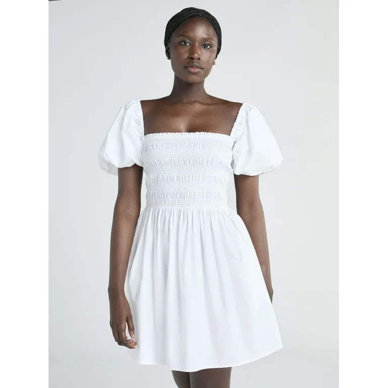 Scoop Women’s and Women's Plus Cotton Smocked Mini Dress with Puff Sleeves, Sizes XS-4X | Walmart (US)