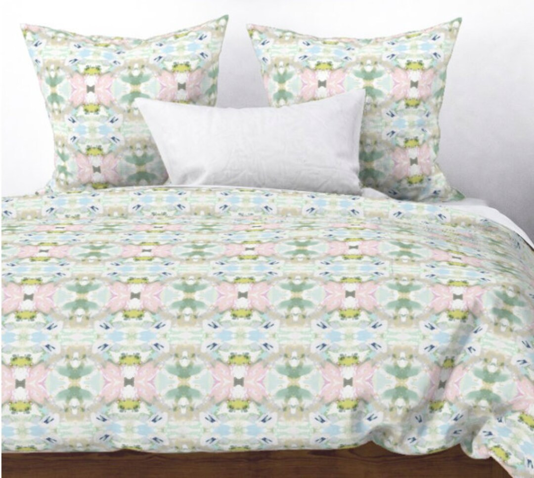 Pink Green Blue Duvet Cover Mist Aqua Chartreuse Bedding Chinoiserie Dorm Throw Greens Blues Aqua... | Etsy (US)