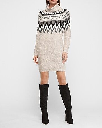 cozy fair isle turtleneck shift sweater dress | Express