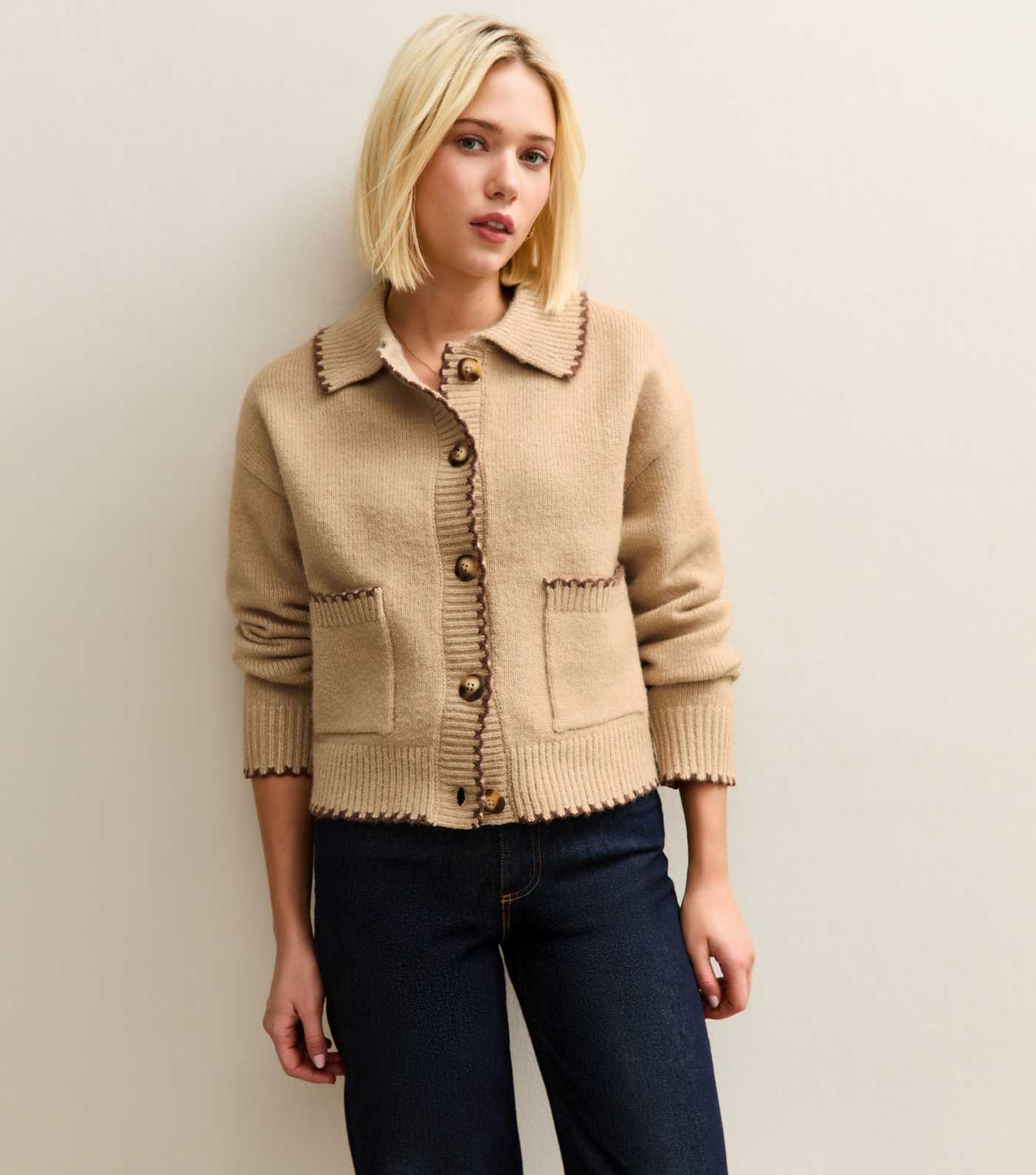 Brown Blanket Stitch Collared Cardigan | New Look | New Look (UK)
