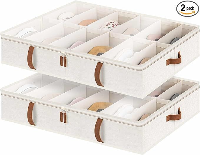 StorageWorks Under Bed Shoe Storage Organizer, Underbed Shoes Container with Adjustable Dividers,... | Amazon (US)