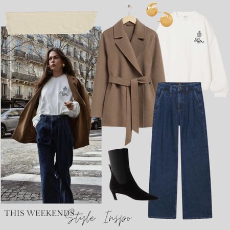 Weekend Ritzy Look 

Frame Ritz sweatshirt 
Pleated front jeans 
Tor belted jacket 
Ankle boots 

#LTKstyletip