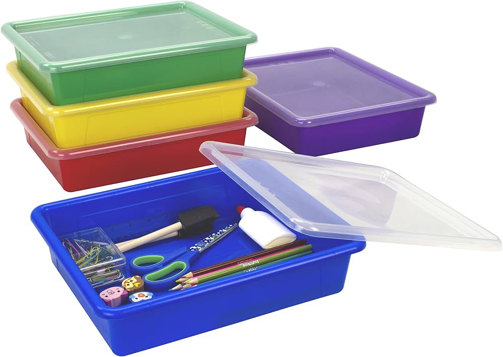 Storex Letter Size Flat Storage Tray – Organizer Bin with Non-Snap Lid for Classroom, Office an... | Amazon (US)