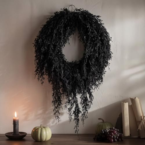20" Black Halloween Artificial Wreath, Cedar Wreath | Amazon (US)