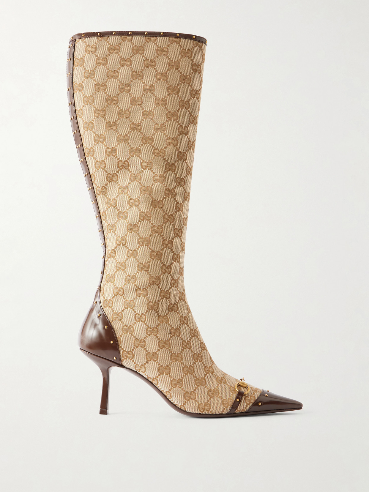 Gucci - Savoy Leather-trimmed Canvas-jacquard Knee Boots - Neutrals | NET-A-PORTER (US)