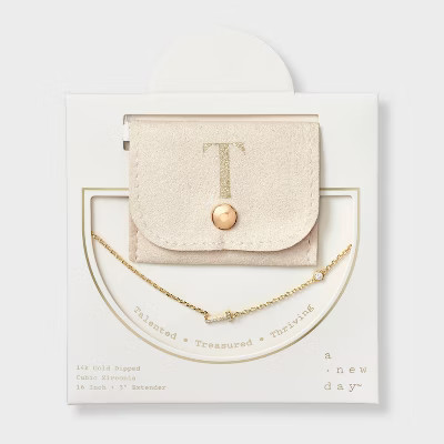 14K Gold Dipped Cubic Zirconia Initial Necklace - A New Day™ | Target