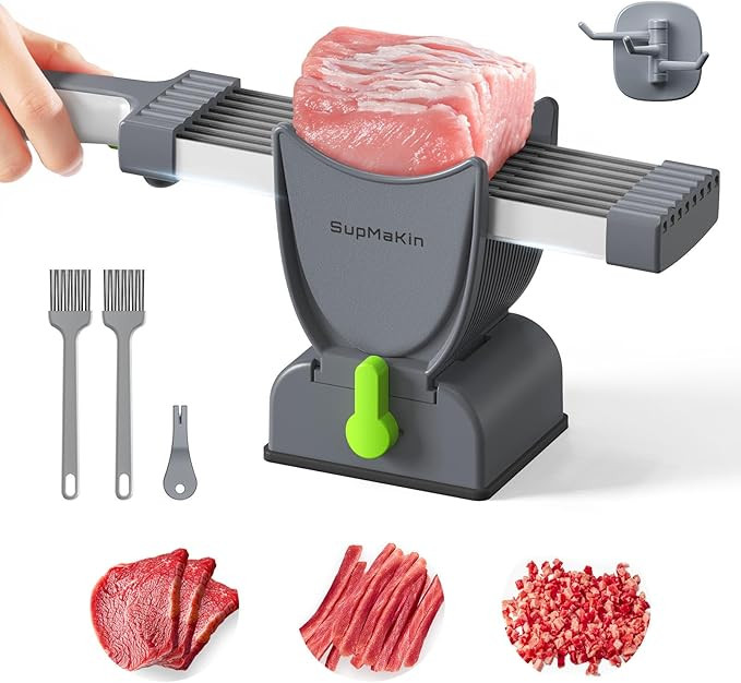 SupMaKin Fresh Meat Slicer, Thickness Adjustable 2 or 4 mm, 17 IN 1 Stainless Steel Manual Meat C... | Amazon (US)