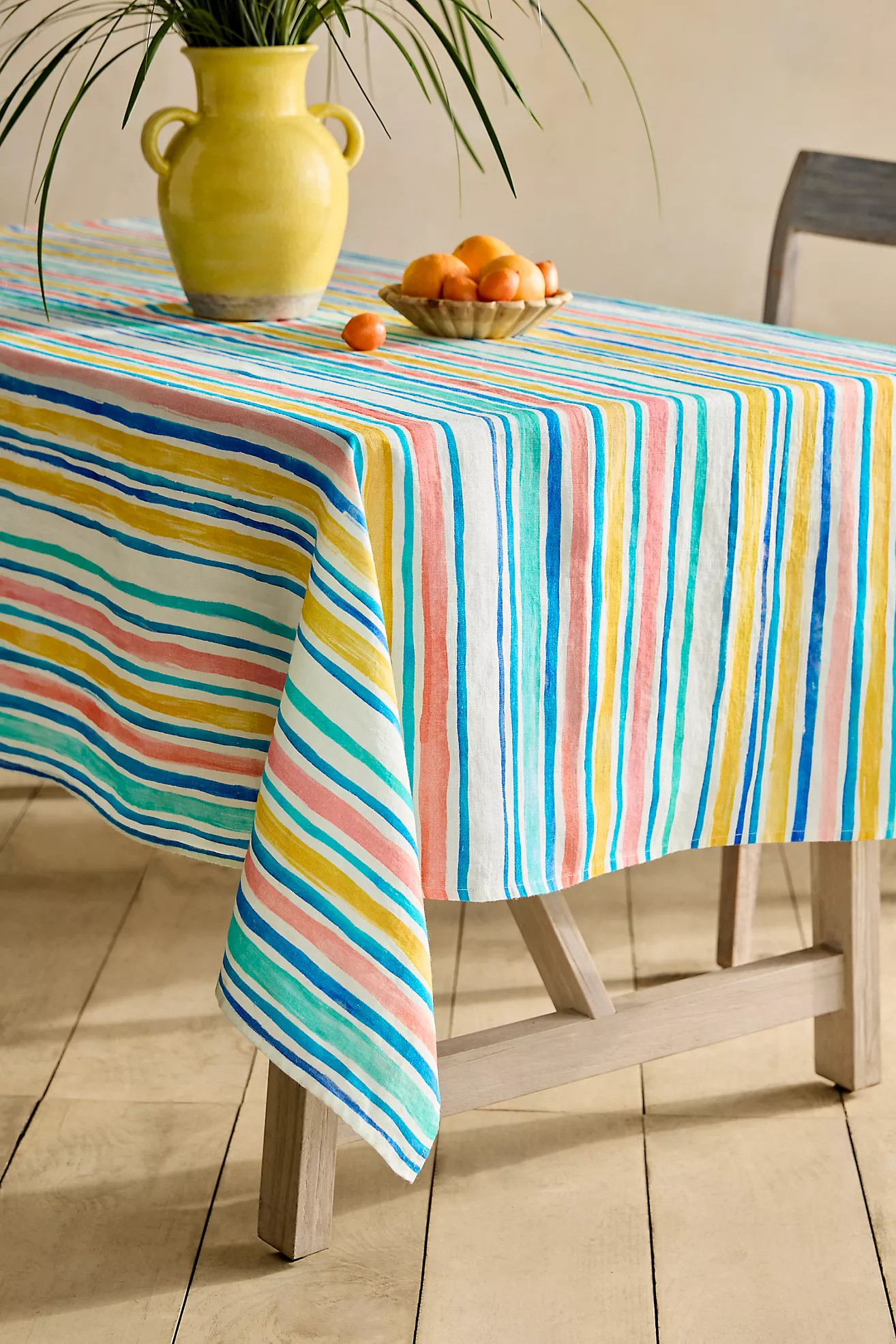 Summer Stripe Linen Tablecloth