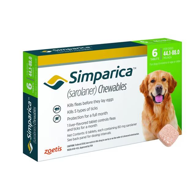 Simparica Chewable Tablets for Dogs, 44.1-88 lbs (Green Box) | Chewy.com